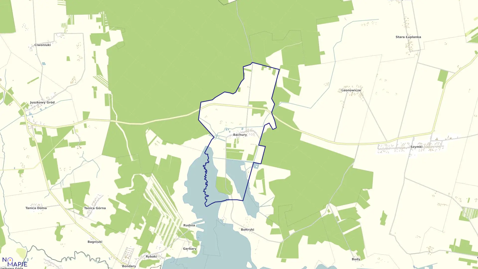 Mapa obrębu BACHURY w gminie Michałowo