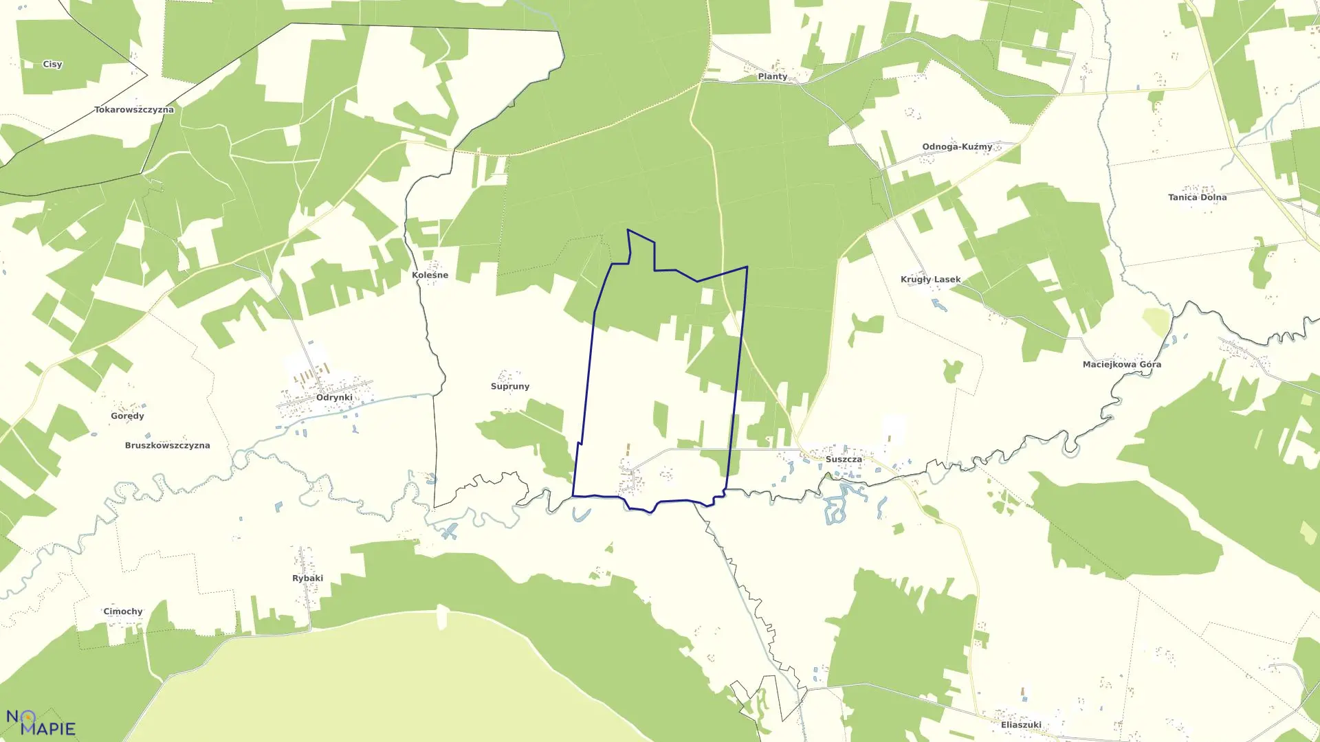 Mapa obrębu BIEŃDZIUGA w gminie Michałowo