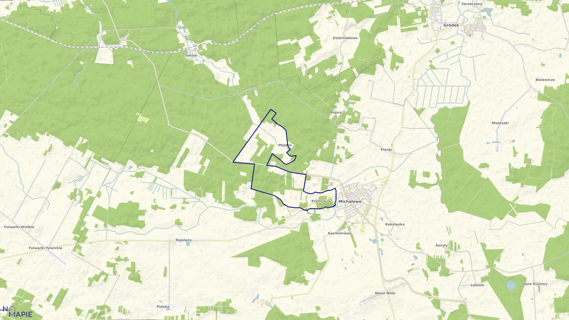 Mapa obrębu KRYNICA MAJDAN w gminie Michałowo