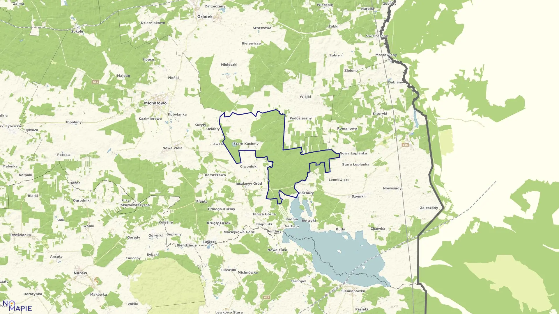 Mapa obrębu KUCHMY w gminie Michałowo